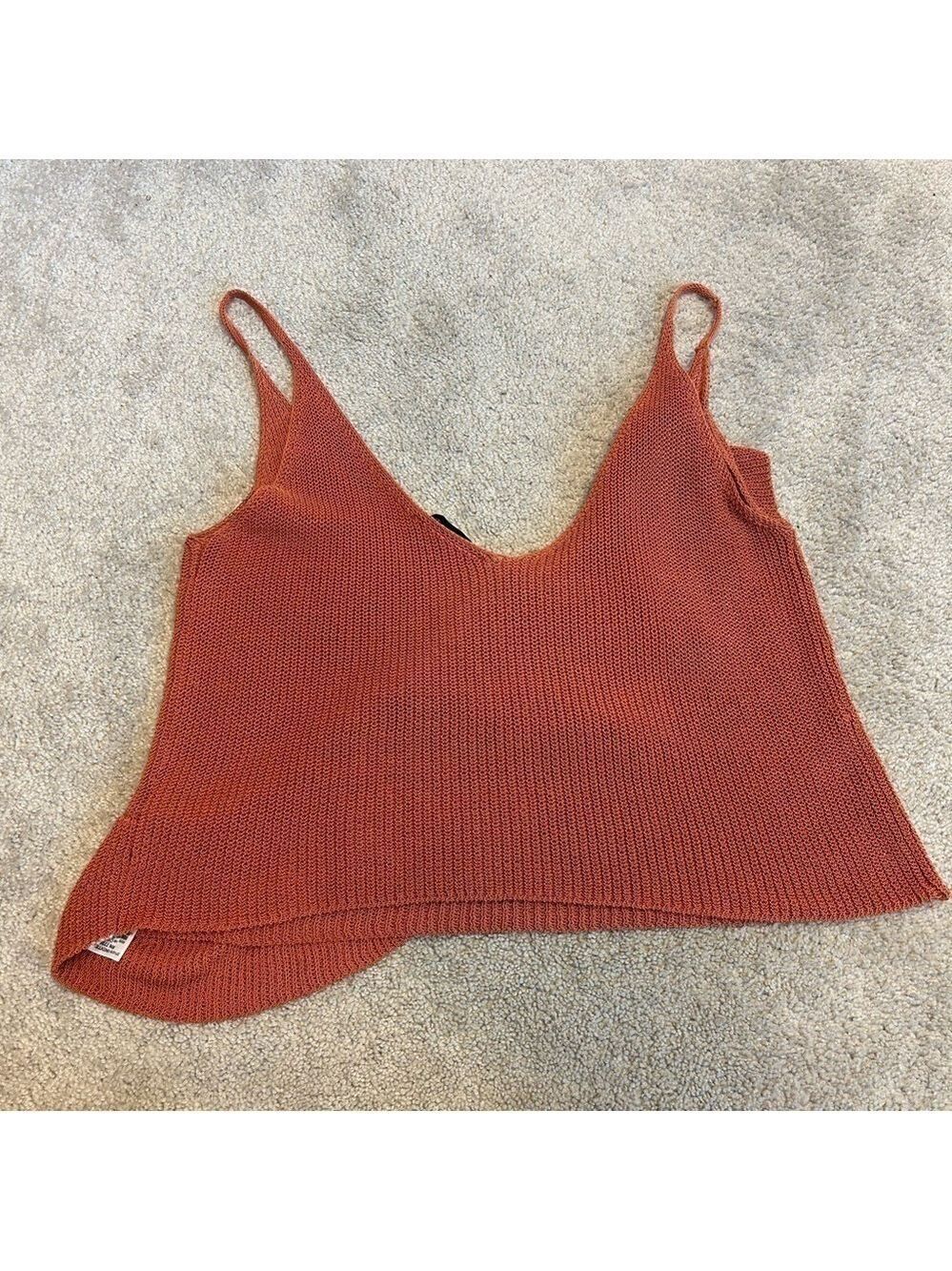 Zara burnt orange knit ruffle frill accent spaghetti strap camisole tank blouse - Picture 6 of 9
